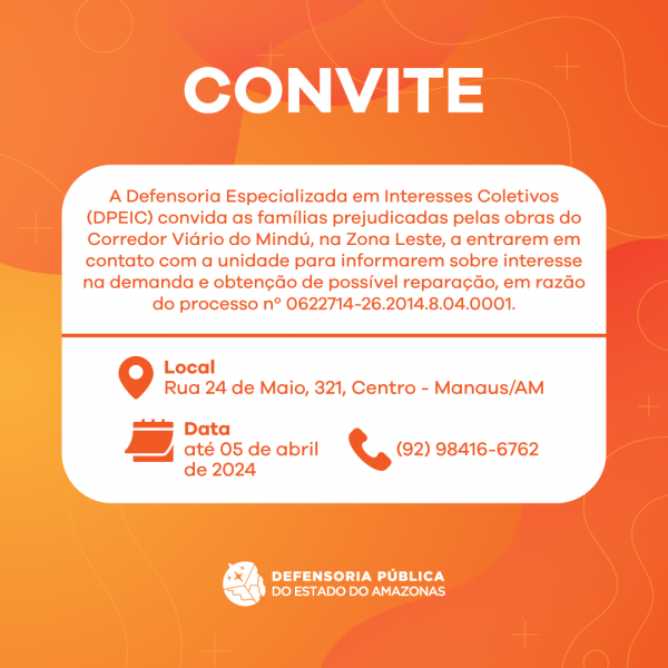 DPEIC convoca famílias prejudicadas pelas obras do Corredor Viário do Mindú para tomada de informações
